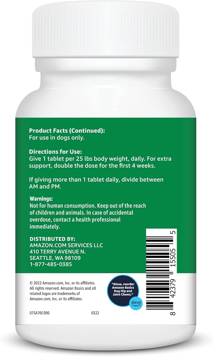 Amazon Basics Dog Hip & Joint Chewable Tablets, Duck Flavored, 90 Count (Previously Solimo)
