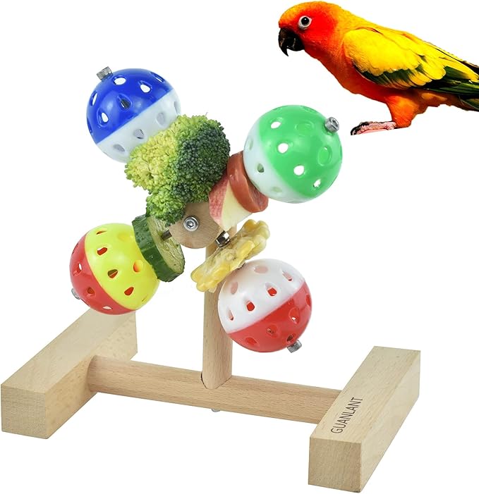 Foraging Bird Toys for Parrots, Budgie Rotating Bird Feeders Spinner Toys Parakeet Ball Bell Toys Birdcage Accessories Bird Food Treats Interactive Food Toys for Cockatiel Conures