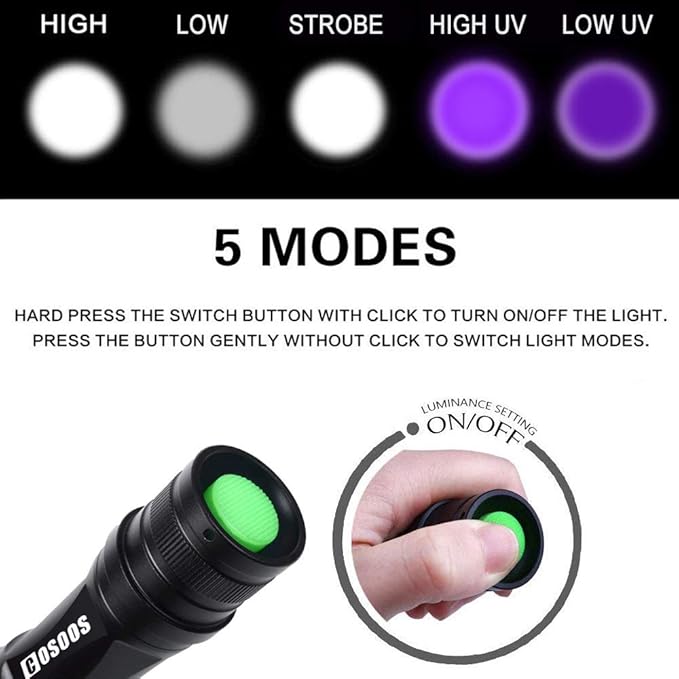 COSOOS UV Flashlight Black Light, 2 in 1 White Light & 395nm Blacklight, Pet Urine Detector for Dog/Cat Urine, Dry Stains, Scorpion.(Holster Included)