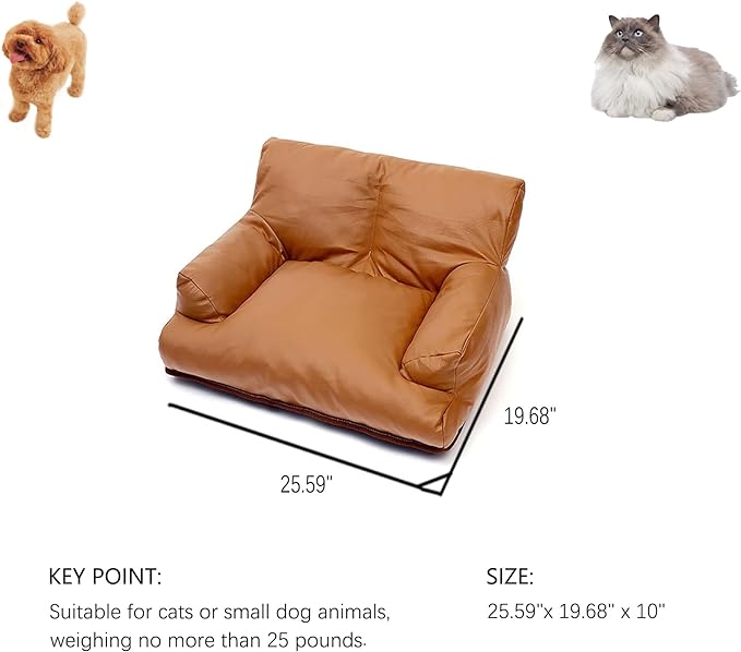 Pet Sofa Bed, Vintage Cat Puppy Faux Leather Couch with Non-Slip Bottom for Cats or Small Dog Chair (Brown)