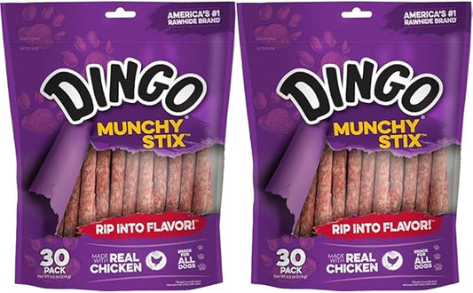 Dingo Munchy Stix Rawhide and Chicken Treat for Dogs, 30 Ct (Pack of 2)