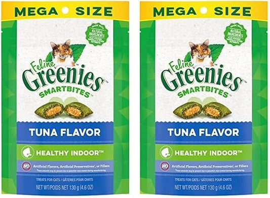 Greenies Feline Smartbites Healthy Indoor Natural Treats for Cats, Tuna Flavor, 4.6 oz. Pouch (Pack of 2)