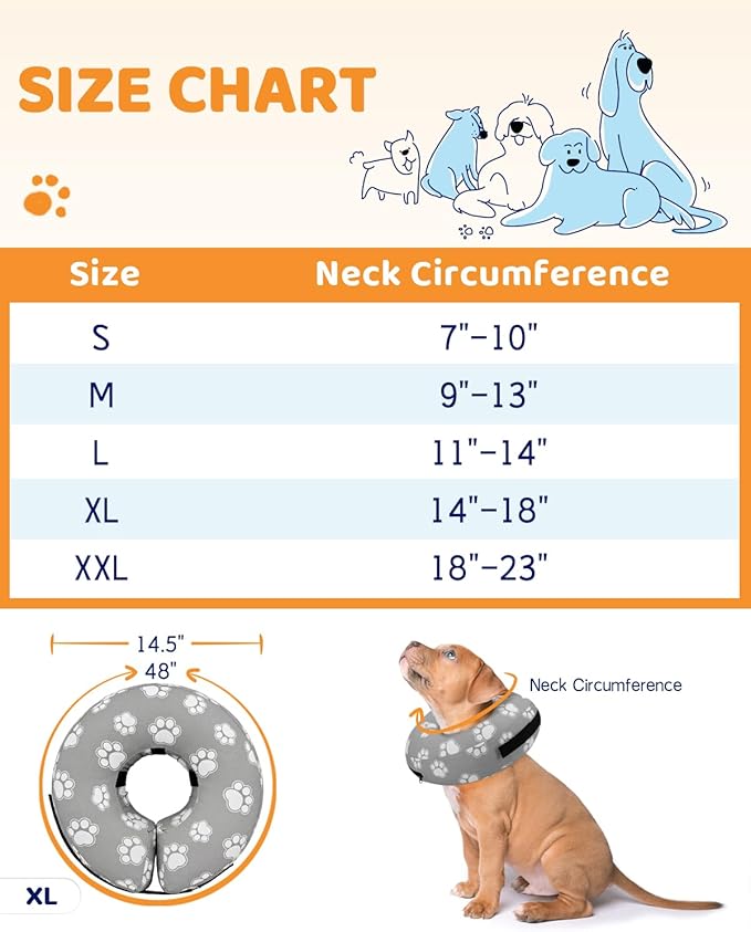 Supet Inflatable Dog Cone Collar Alternative After Surgery, Dog Neck Donut Collar Recovery E Collar for Neuter, Soft Dog Cone for Small Medium Large Dogs