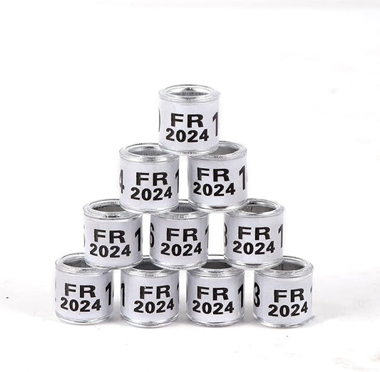 100Pcs Multicolor Aluminium Pigeon Leg Rings Dove Leg Rings Identify Bands Plastic with 2024 FR Training Identify Birds Foot Ring (White)