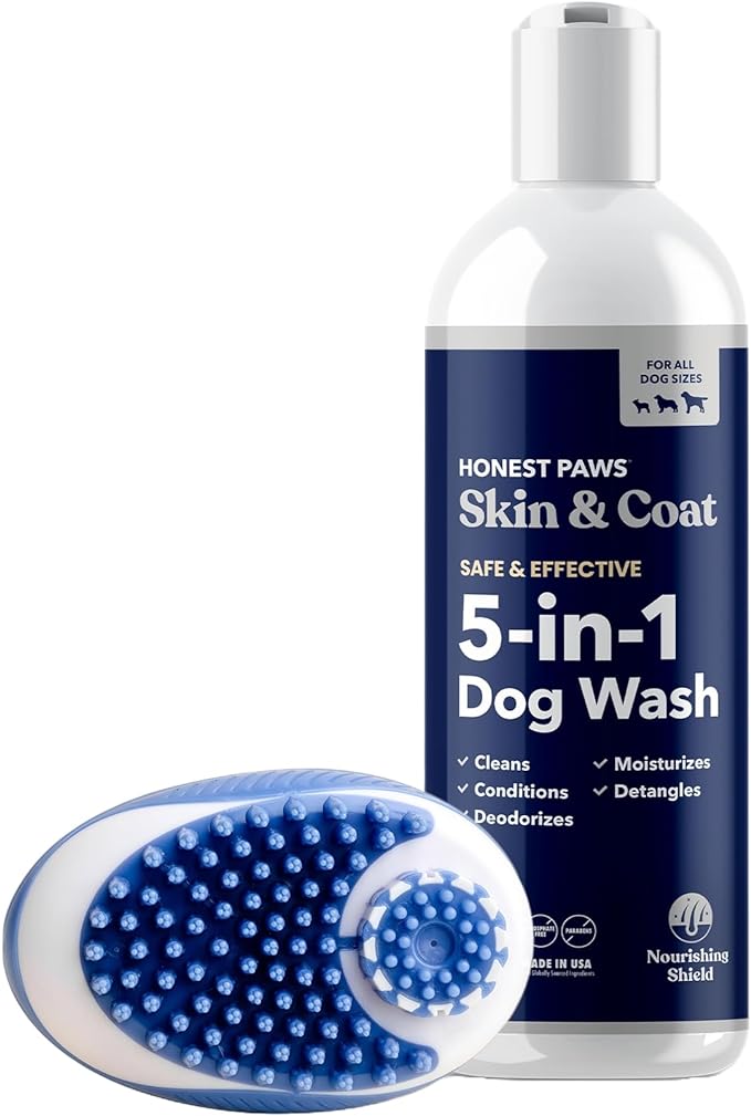 Honest Paws Dog Shampoo and Bath Brush - Premium Dog Wash for Allergies and Dry, Itchy, Moisturizing for Sensitive Skin - Sulfate Free, Plant Based, All Natural -16 Fl Oz