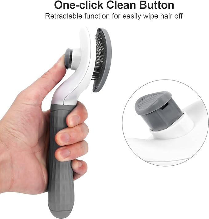 Depets Self Cleaning Slicker Brush, Dog Cat Bunny Pet Grooming Shedding Brush - Easy to Remove Loose Undercoat, Pet Massaging Tool Suitable for Pets with Long or Short Hair Gray