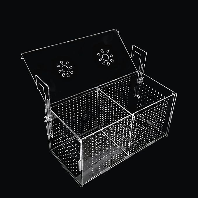 PENCK Fish Breeding Box for Aquarium, Acrylic Plastic Breeder Box for Fish Tank, Baby Snail Fish Shrimp Clownfish Nursery Container, Divider Hatchery Incubator Accessory - Small Hook Pattern 2 Grids