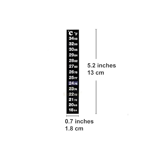 SunGrow Betta Fish Tank Thermometer Stick On, Aquarium Temperature Sticker Strip, 5.2 x 0.7 Inches, Green & Blue Temperature Indicator, Amphibian and Reptile Thermometer Sticker, Black, 1 Pc