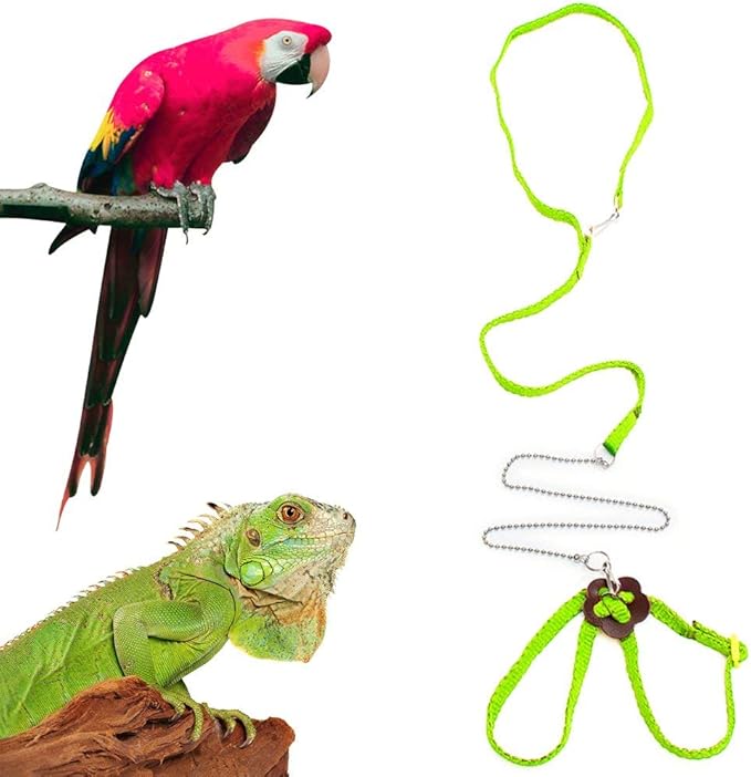 Adjustable Reptile Lizard Harness Leash,Turtle Lizard Pet Traction Belt Bearded Dragon Accessories Soft Small Pet Animal Harness Rope,1.2M (Green)