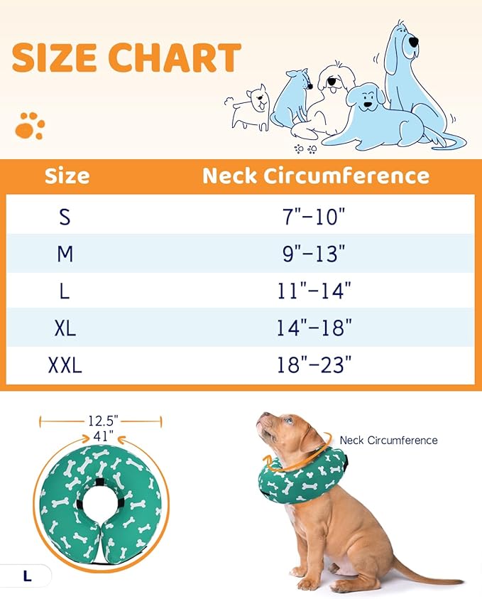 Supet Inflatable Dog Cone Collar Alternative after Surgery, Dog Neck Donut Collar Recovery E Collar, Soft Dog Cone for Small Medium Large Dogs