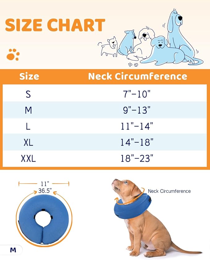 Supet Inflatable Dog Cone Collar for After Surgery Donut, Soft Dog Cones for Small Medium Large Dogs Pets, E Collar Dog Neck Donut Collar Alternative After Surgery