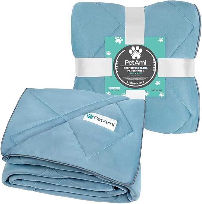 PetAmi Premium Cooling Dog Blanket | Lightweight Fluffy Pet Throw Blanket Bed Cover for Dogs, Cat, Puppies | Pet Blanket Furniture Protector Couch Sofa | Reversible Fuzzy Cozy | 90x90, Dusty Blue