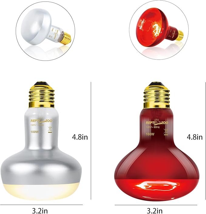 REPTIZOO Reptile Dual Lamp Fixture Heat Lamp Bulb Combo Pack includes 100W UVA Daylight Heating Lamp and 100W Infrared Heat Emitter Infrared Basking Spot