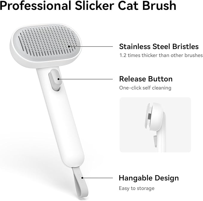 aumuca Cat Brush with Release Button, Cat Brushes for Indoor Cats Shedding, Cat Brush for Long or Short Haired Cats, Cat Grooming Brush Cat Comb for Kitten Rabbit Massage Removes Loose Fur