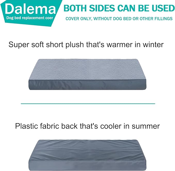 Dog Bed Cover 47L x 29W x 4H Inch,Heavy Duty Durable Waterproof Fluffy Soft Short Plush Replacement Dog Bed Covers,Washable Removable Pet Bed Mattress Cover with Zipper.Grey,Cover Only.