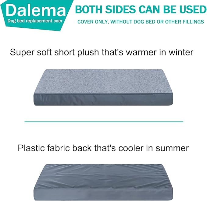 Dog Bed Cover 53L x 36W x 4H Inch,Heavy Duty Durable Waterproof Fluffy Soft Short Plush Replacement Dog Bed Covers,Washable Removable Pet Bed Mattress Cover with Zipper.Grey,Cover Only.