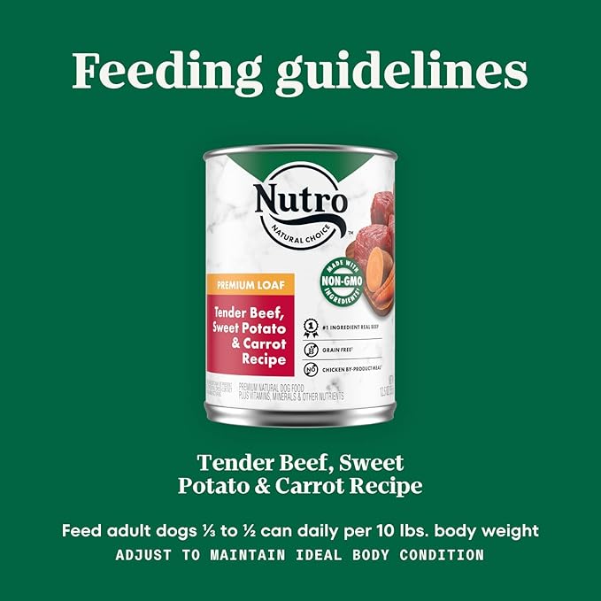 NUTRO PREMIUM LOAF Adult Natural Grain Free Wet Dog Food Tender Beef, Sweet Potato & Carrot Recipe, 12.5 oz. Cans (Pack of 12)