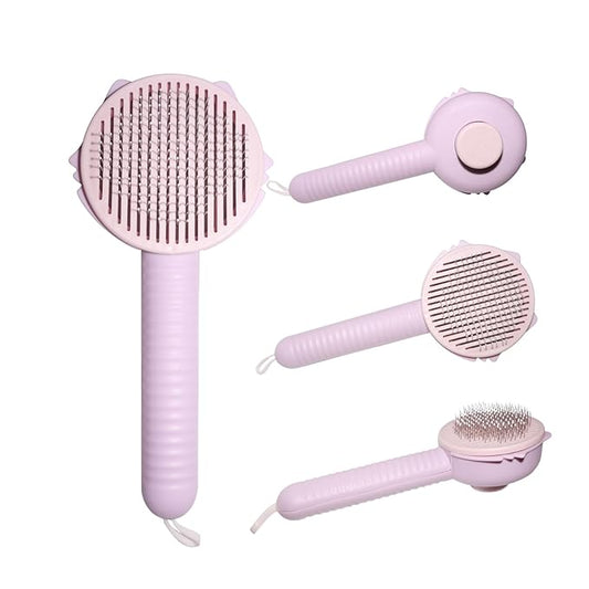 Self Cleaning Brush for Cats and Dogs.Cat Brushes for Indoor Cats.Pet Grooming Self Cleaning Brushes for Cats & Dogs.Pet Grooming Brush Tool Gently Removes Loose Undercoat. (Pink Purple)