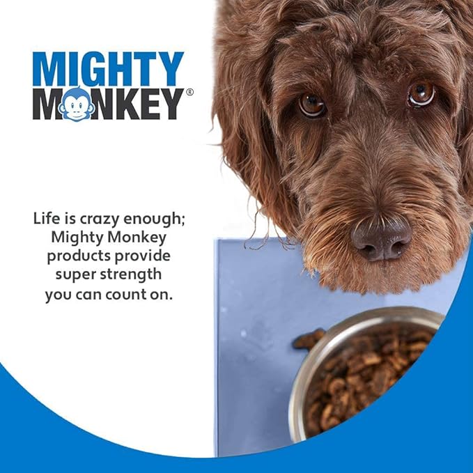 MIGHTY MONKEY 100% Waterproof Dog Food Mat, Raised Edges Silicone Pet Feeding Placemat for Cat, Dogs, Pet Bowls, High Lipped Tray Prevents Water Spills, Food on Floor, Dishwasher Safe, 18x12, Lt Blue