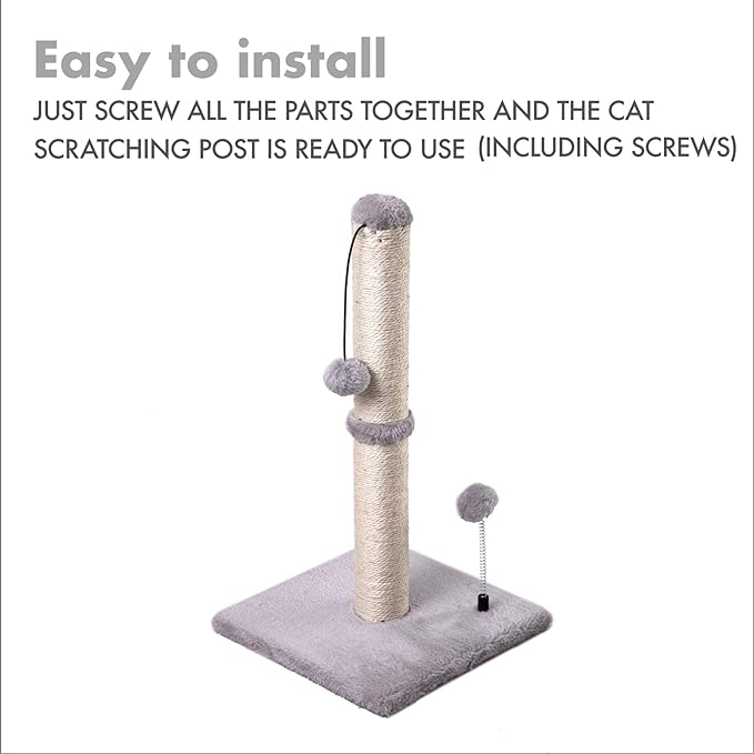Cat Scratching Post Premium Basics Kitten Scratcher Sisal Scratch Posts with Hanging Ball 22" for Kittens or Smaller Cats (22 inches for Kitten, Gray)
