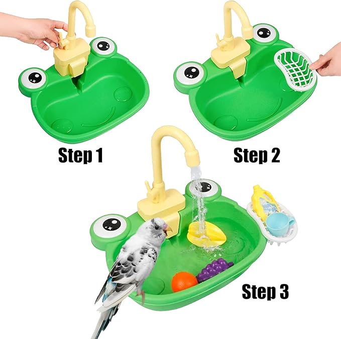 PINVNBY Parrot Bath Tub Bird Automatic Bathtub with Faucet Multifunctional Parakeet Shower Box Bird Bathroom Toys for Small Medium Birds