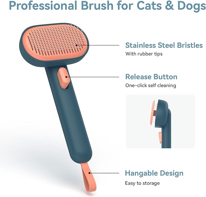 aumuca Cat Brush Dog Brush for Shedding Grooming, Cat Brushes for Indoor Cats, Slicker Cat Fur Brush Dog Comb with Release Button, Dog Grooming Brush Pet Brush for Semi-Short to Semi-Long Hair, Green