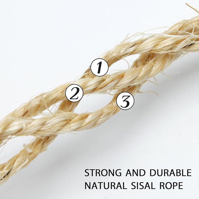 Cat Natural Sisal Rope 1/4 Inch 6mm 164-Feet for Cat Scratching Post Tree Tower Replacement Repair and Replace, DIY Hemp Twine Rope for Cat Scratching Furniture Window Perch and Crafts Gardening