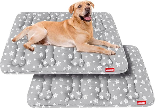 Dog Crate Mat (36" X 23") 2 Pack, Soft Dog Bed Mat with Cute Stars, Personalized Dog Crate Pad, Anti-Slip Bottom, Machine Washable Kennel Pad, Grey