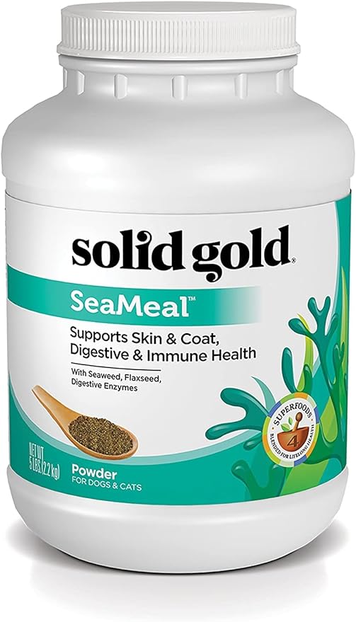 Solid Gold SeaMeal Cat & Dog Food Topper - Kelp Powder Dog & Cat Multivitamin - Omega 3 & Digestive Enzymes for Skin & Coat, Gut + Immune Support - 5 LB