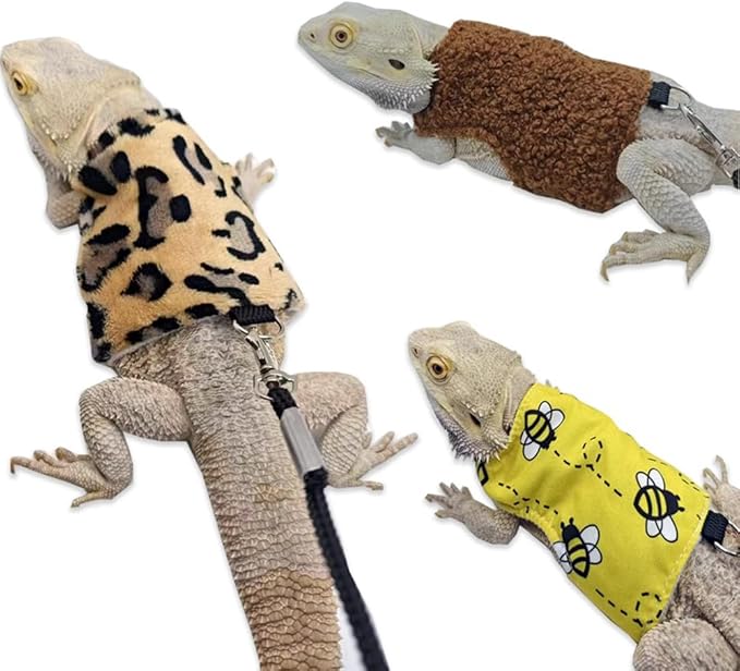 Bearded Dragon Harness Leash Soft Cotton Dinosaur Reptile Lizard Leash for Amphibians Small Pet Animals (Yellow)