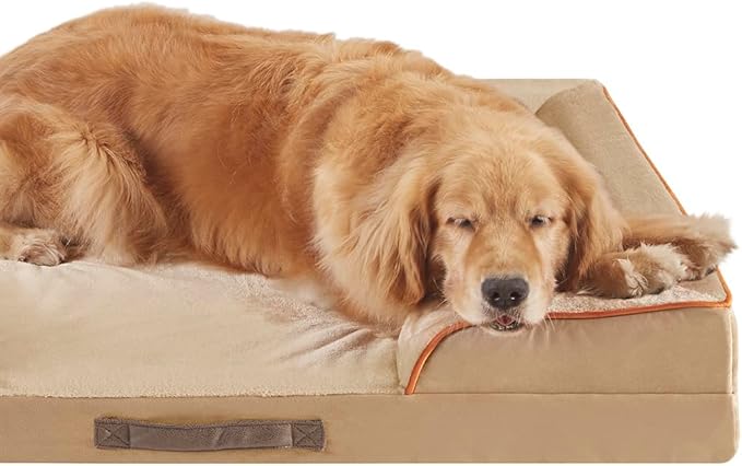 Friends Forever Orthopedic Dog Bed, Bolster Dog Bed with Memory Foam Dog Couch Sofa and Removable Washable Cover, Ally Khaki, 35x25x6.5