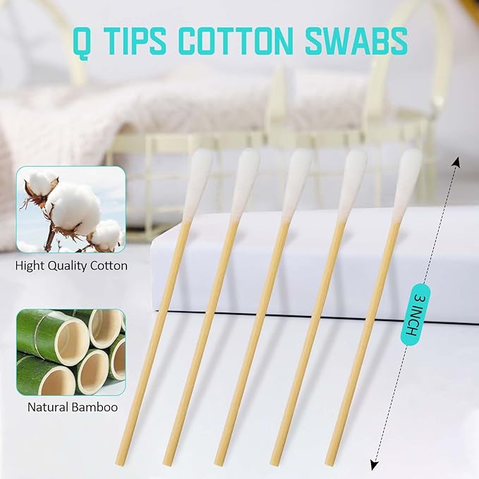 Bamboo Qtips,600pcs-3 Inch,Bamboo Cotton Swabs for Ears,Q Tips for Ears, Cat and Dog Ear Cleaner Cotton Swabs,Q Tips for Makeup