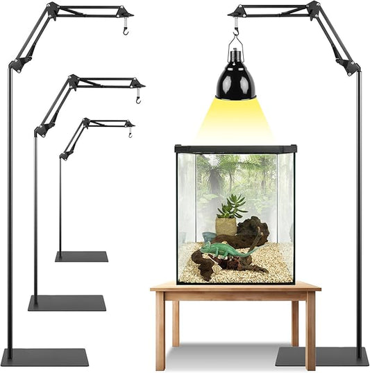 BETAZOOER Adjustable Reptile Heat Lamp Stand - Metal Terrarium Hanging Light Holder with 360° Swing Arm, 12-48 Inch, for Bearded Dragon, Gecko, Turtles, Snake, Fish, and Chicks