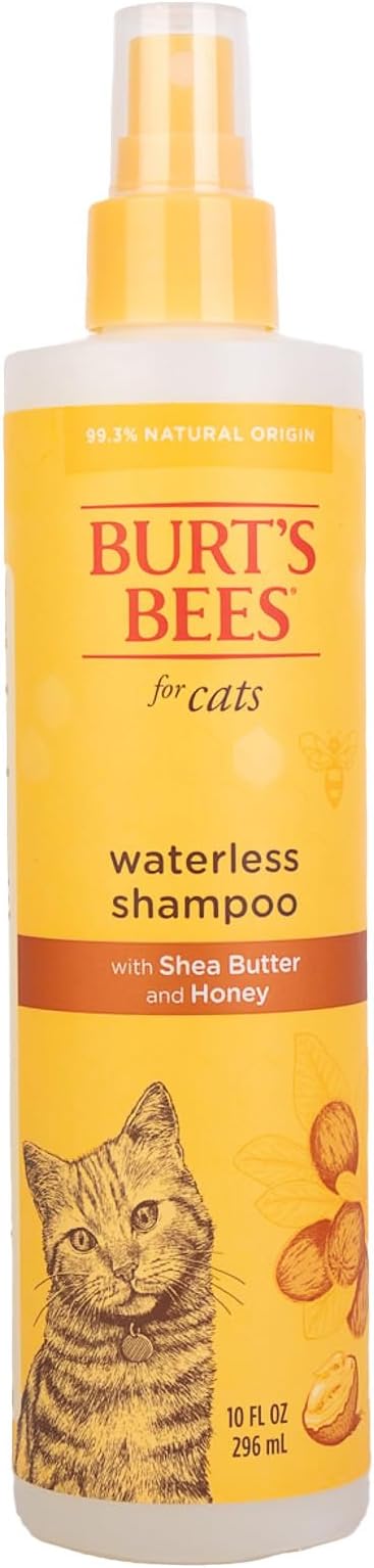 Burt's Bees for Pets Cat Naturally Derived Waterless Shampoo with Shea Butter and Honey - Cat Waterless Shampoo Spray - Easy to Use Cat Dry Shampoo - Made in the USA, 10 Oz