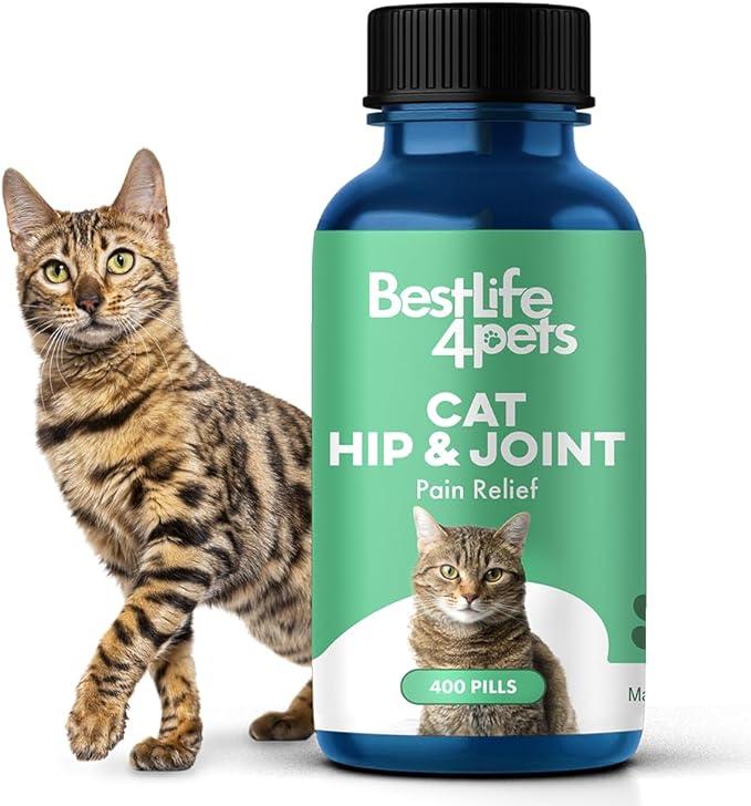 BestLife4Pets Cat Hip and Joint Supplement - Relief from Pain, Inflammation, and Injuries - Improve Mobility - No Odor or Taste - All Natural Easy to Use and Swallow - Pills