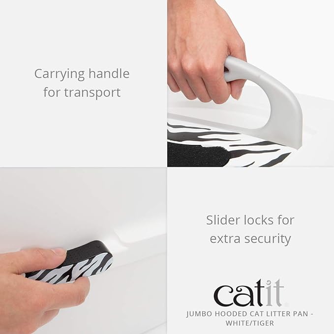 Catit Jumbo Hooded Cat Litter Box, White Tiger, 50696,White-Black