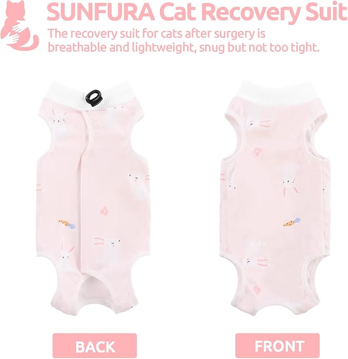 SUNFURA Cat Recovery Suit, Kitten Surgical Full Bodysuit for Abdominal Wound Protector Anti Licking After Surgery, Professional Bandages Cone E-Collar Alternative for Small Male & Female Pets