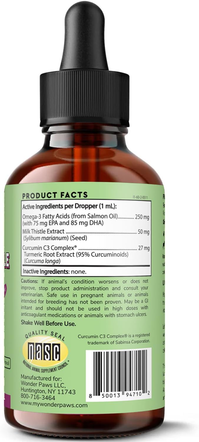 Milk Thistle, Liver Support for Dogs, Supports Kidney Function for Pets, Detox, Hepatic Support, with Wild Alaskan Salmon Oil & Curcumin, Omega 3 EPA & DHA (2, Ounces)