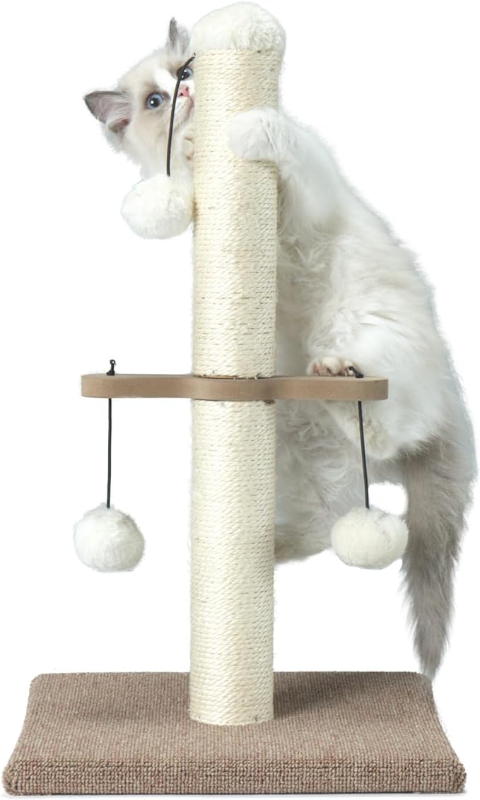 Cat Scratching Post, Small Sisal Scratch Posts for Indoor Kittens and Small Size Cats,with Hanging Ball Toys,21inches Beige