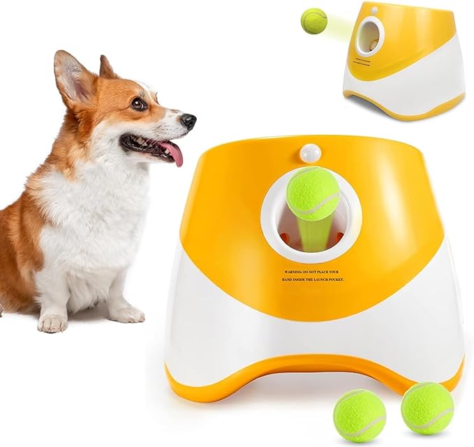 Automatic Dog Ball Launcher Ball Launcher for Dog, Automatic Ball Launcher for Dogs with 3 Balls Included (2 inch) for Small Size Dogs Interacive Dog Toys Pet Ball Indoor Outdoor Adjustable (Orange)