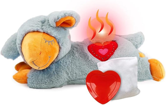 ALL FOR PAWS Dog Stuffed Animals with Heartbeat,Small Dog Toys for Dog Anxiety Relief,Puppy Behavioral Training Aid Toy Dog Stuff (Grey Sheep(Heartbeat + Warm Bag))