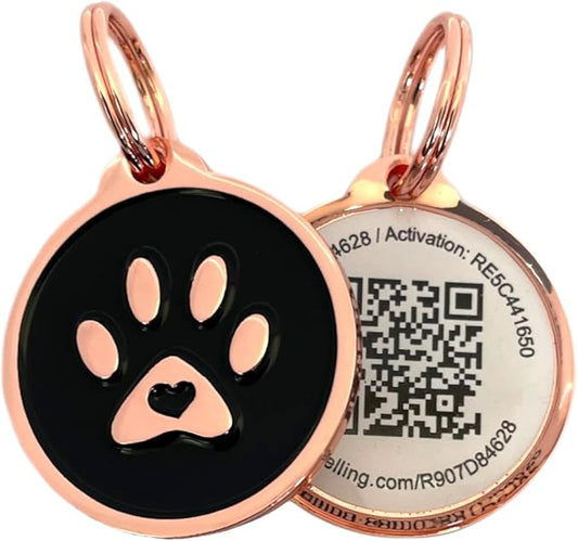 Premium Pet ID Tag for Dogs and Cats: Easy Scan QR Code, Instant Online Pet Profile Access, & Scan Location Alerts(Lux Rose Gold Black Paw)