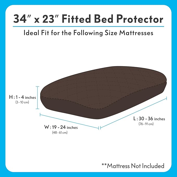 Paw Inspired Waterproof Fitted Cover for Dog Bed | Washable Bed Protector for Dog Mattress | Removable Replacement Cover Ideal for 36-Inch Pet Bed (Dark Brown)