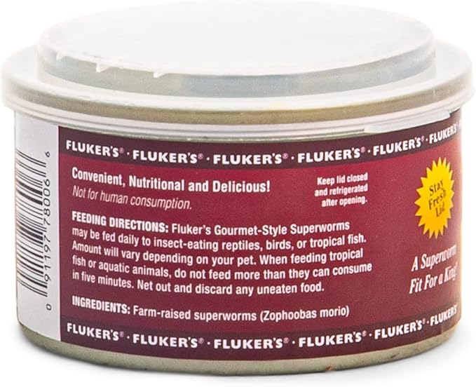 Fluker's Gourmet Canned Food for Reptiles, Fish, Birds and Small Animals, Super Worms, 1.2 oz