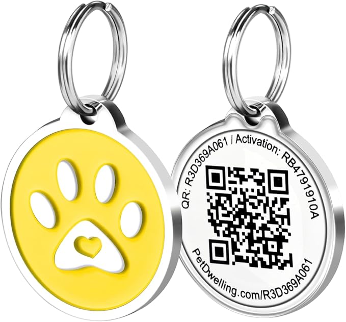 Premium Pet ID Tag for Dogs and Cats: Easy Scan QR Code, Instant Online Pet Profile Access, & Scan Location Alerts(Yellow Paw)