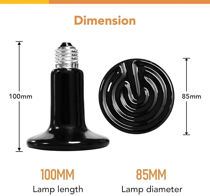 Simple Deluxe 100W Ceramic Reptile Heat Lamp Bulb & 150W Clamp Light with 8.5" Aluminum Reflector Combo for Amphibian Pets, Silver 2023 Version