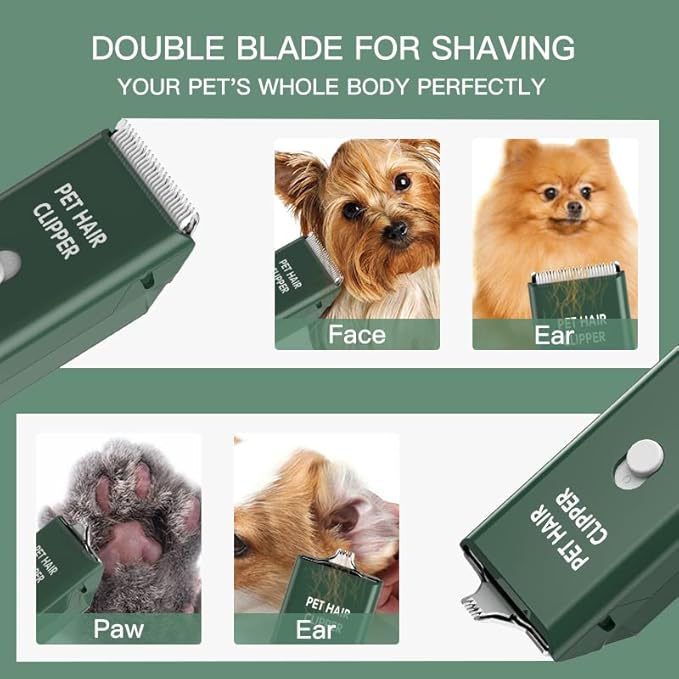 Feet Hair Trimmer, Dog Clippers,Quiet Washable USB Rechargeable Cordless Dog Grooming Kit,Electric Pets Hair Trimmers Shaver Shears for Dogs and Cats Green