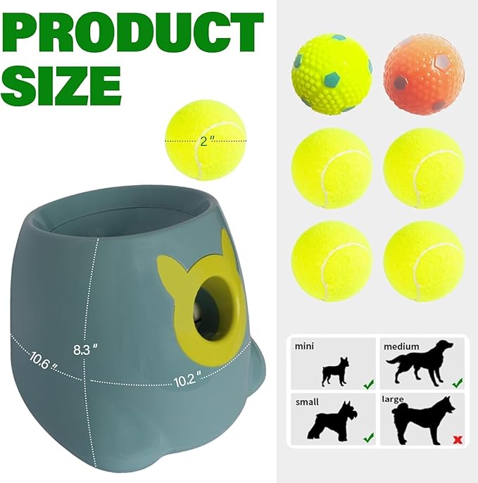 Automatic Dog Ball Launcher with 6 Balls, Dog Ball Throwing Machine Dog Interactive Toy Pet Ball Thrower Dog Fetch Toy for Small Medium Dogs