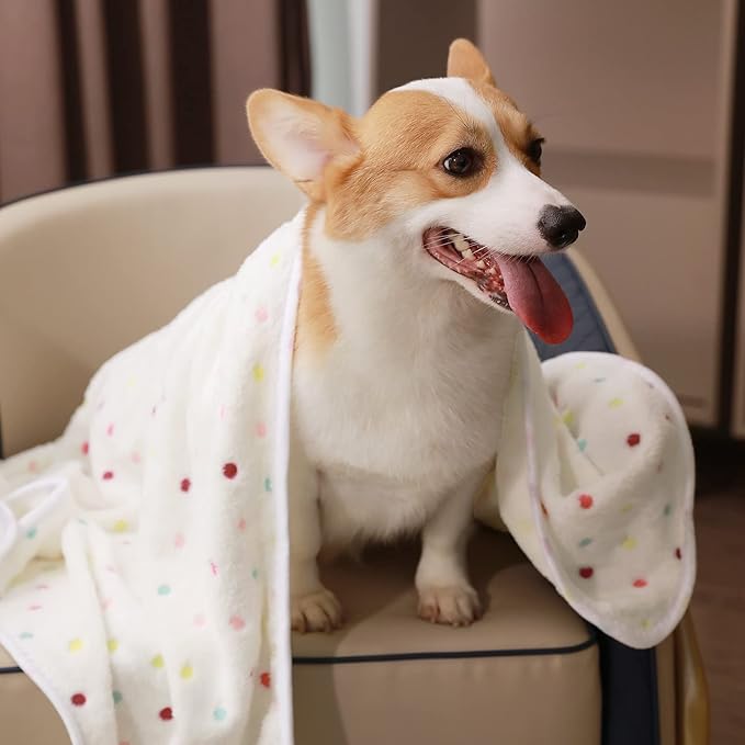 Luciphia 1 Pack 2 Pet Blankets for Dogs Cats, Fleece Print Dog Cat Blankets for Small Medium Large Puppy Kitten, Dot Grey White Small (23x16 inch)