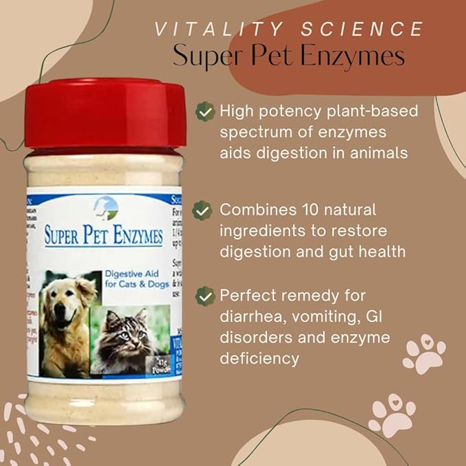 All Natural Super Pet Enzymes for Cats | Complete Spectrum of Digestive Enzymes | Helps Cat Diarrhea, Constipation, Digestion, Allergy & Immunity (Small)